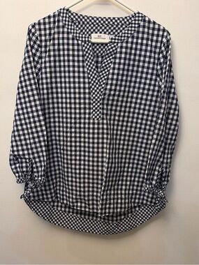 VINEYARD VINES- Navy/White Gingham Tunic Top Women 3/4 Bow Sleeve Detail Sz M